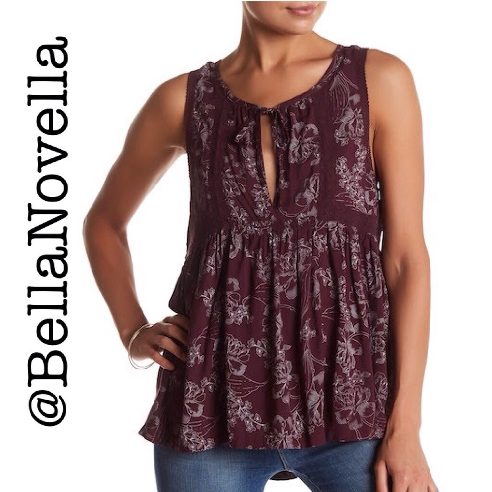 🔴 Boho Floral & Lace Sleeveless Top NEW sz XS-2
